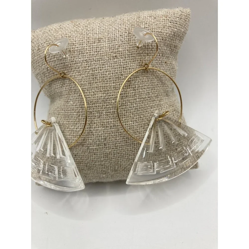 Unique Modern Earrings Drop‎ Dangle Clear Acrylic Textured Triangle 2.5
